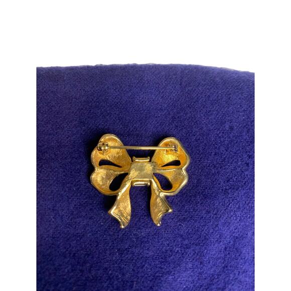 Goldtone Embellished Bow Brooch Pin 1.6 Inch - Picture 5 of 6